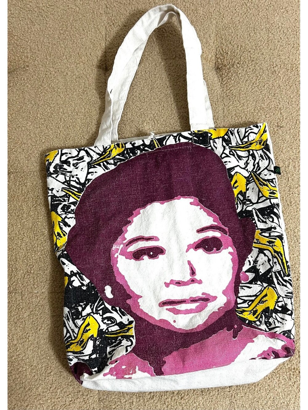 Pop Art Portrait Canvas Tote Bag Yellow High Heels Print Magenta Pink Artsy
